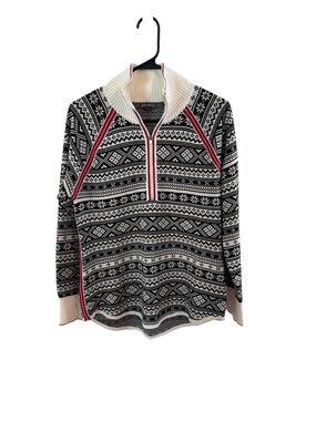 Eddie Bauer Black and White Fair Isle Half-Zip Sweater